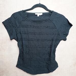 Listicle Textured Lace Trim Top Black Cottagecore